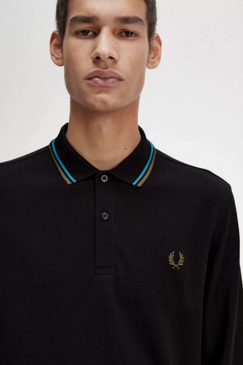camisa fred perry m3636 para hombre color negro azul cibernético uniforme verde