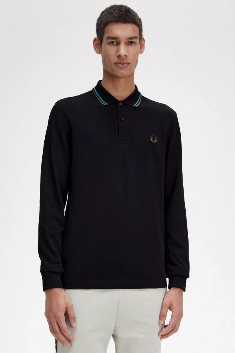 camisa fred perry m3636 para hombre color negro azul cibernético uniforme verde