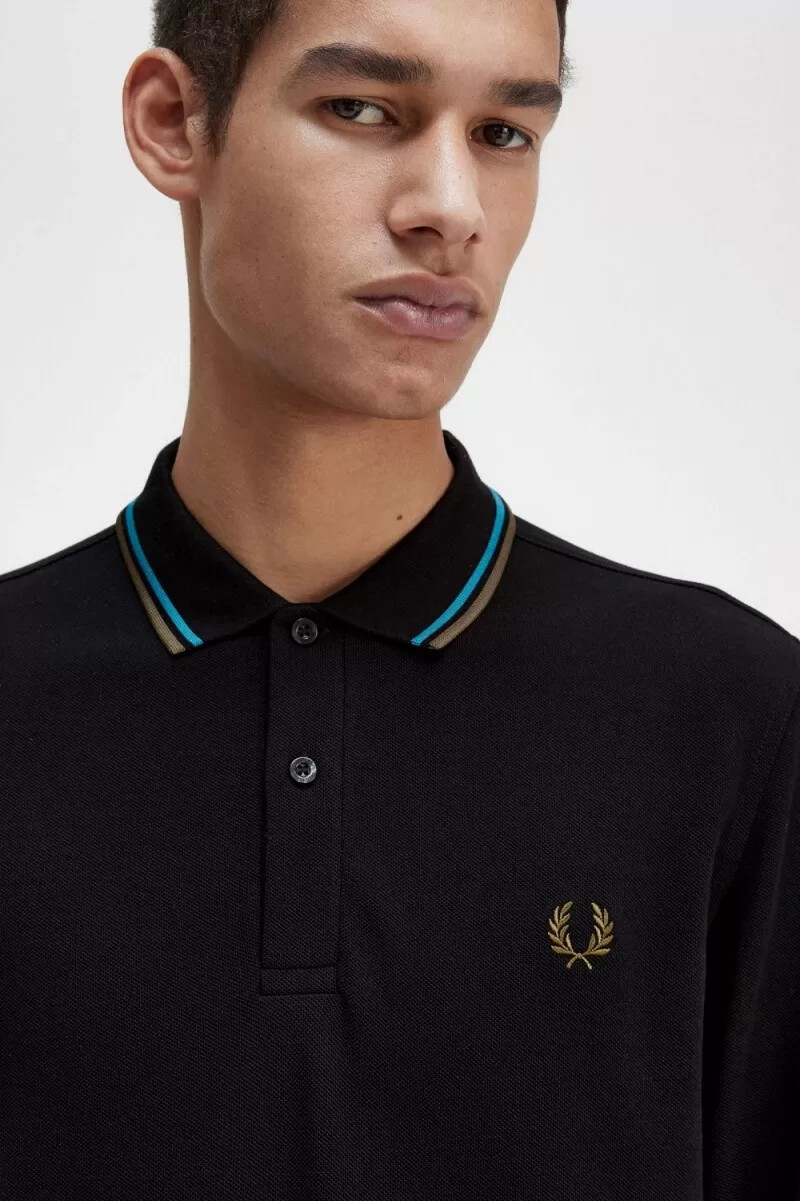 camisa fred perry m3636 para hombre color negro azul cibernético uniforme verde
