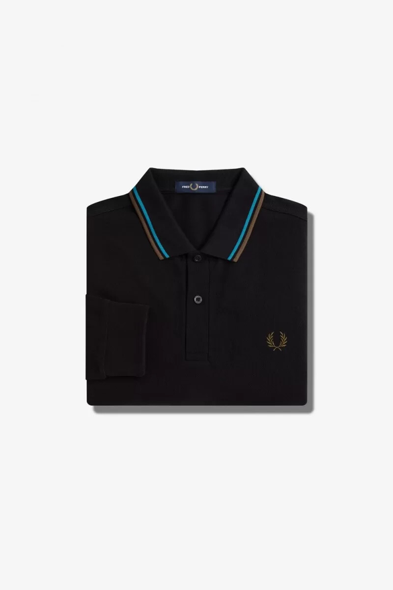 camisa fred perry m3636 para hombre color negro azul cibernético uniforme verde