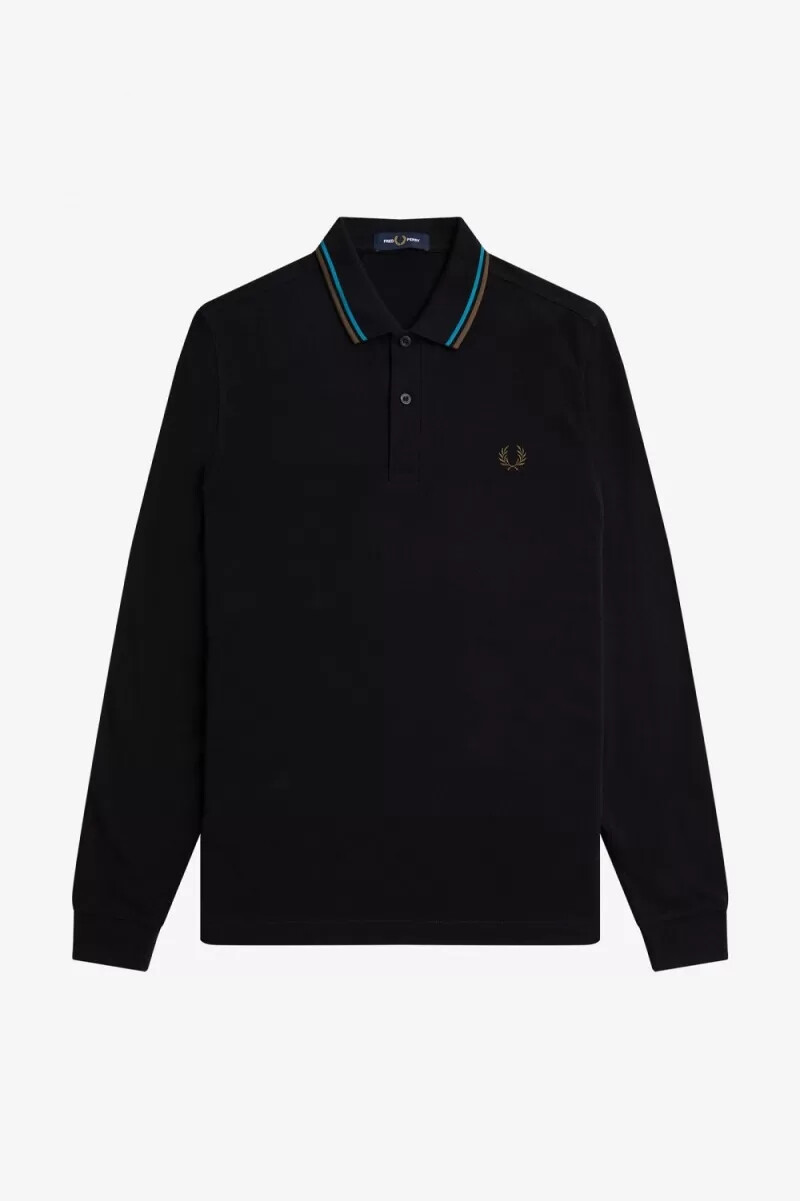 camisa fred perry m3636 para hombre color negro azul cibernético uniforme verde