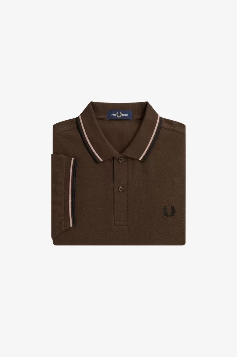camisa fred perry m3600 para hombre color tabaco quemado rosa oscuro y negro