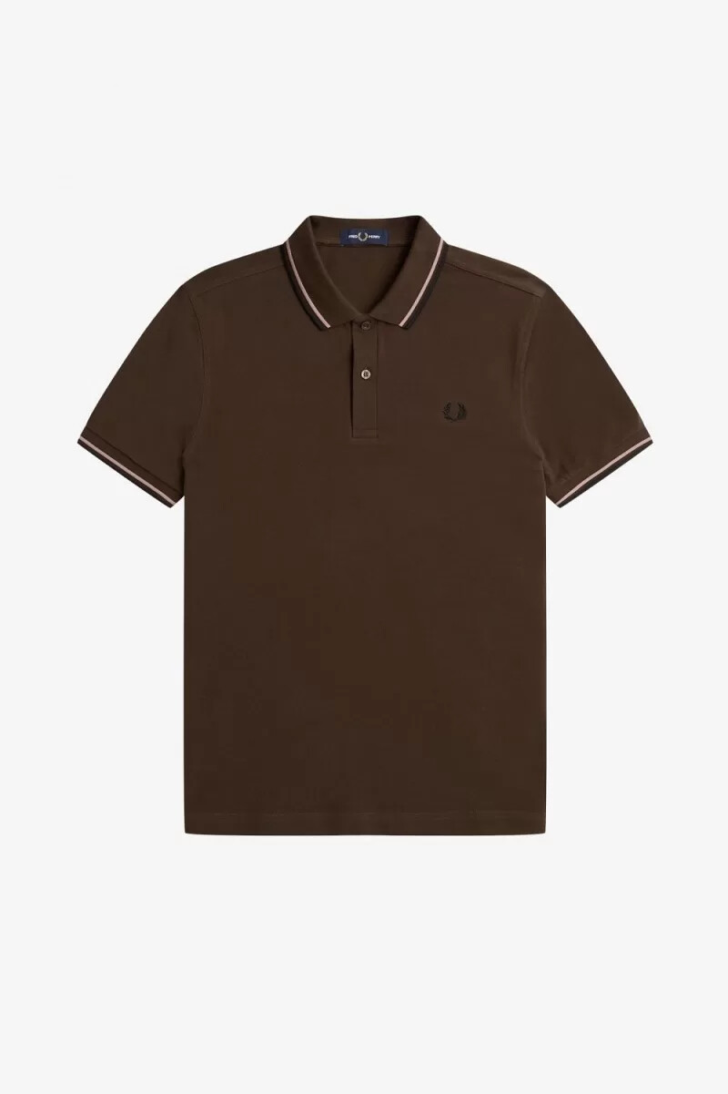 camisa fred perry m3600 para hombre color tabaco quemado rosa oscuro y negro