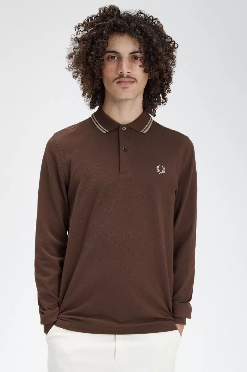 camisa fred perry m3636 para hombre color rojo oscuro y gris cálido
