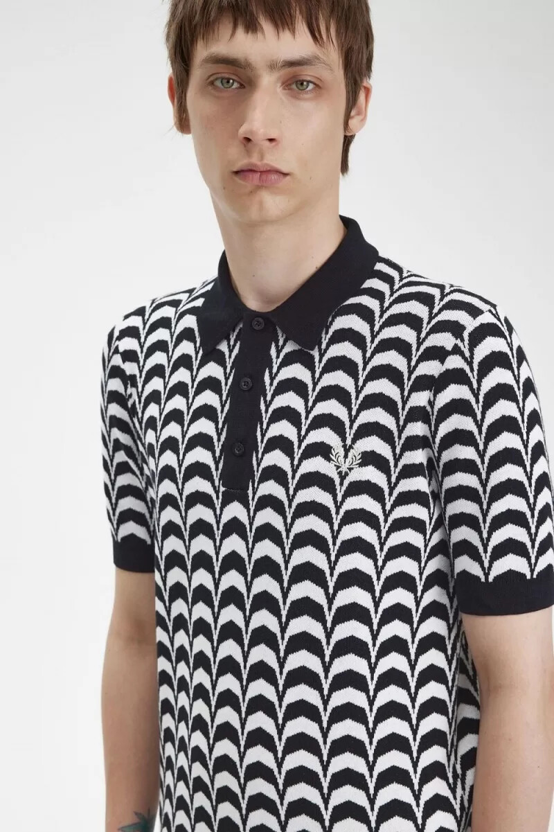 camisa de punto jacquard fred perry para hombre negra