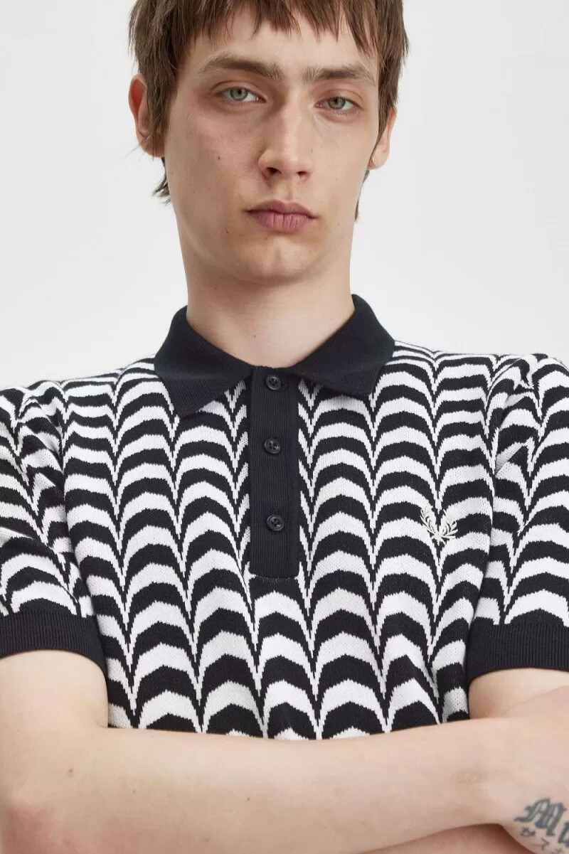 camisa de punto jacquard fred perry para hombre negra