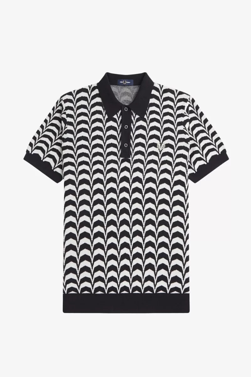 camisa de punto jacquard fred perry para hombre negra