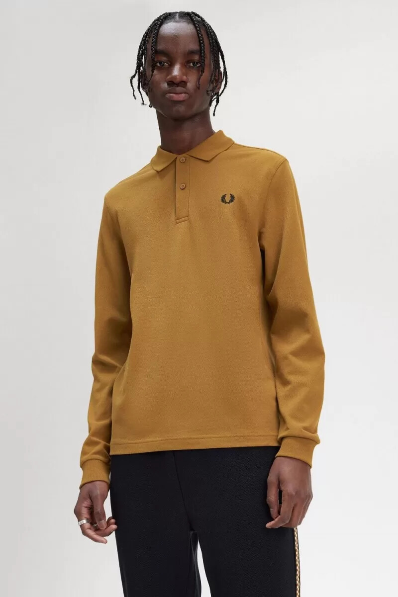 camisa fred perry m6006 para hombre color café oscuro y negro