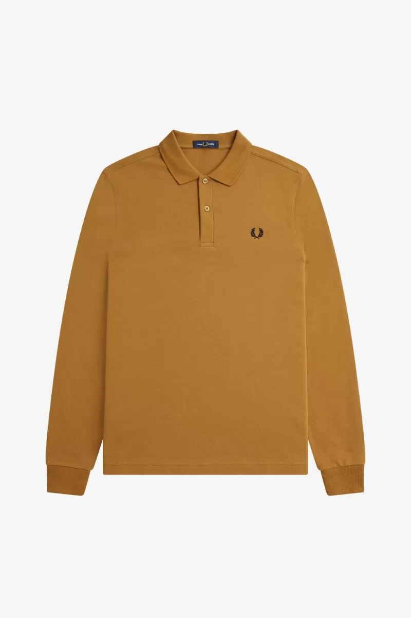 camisa fred perry m6006 para hombre color café oscuro y negro