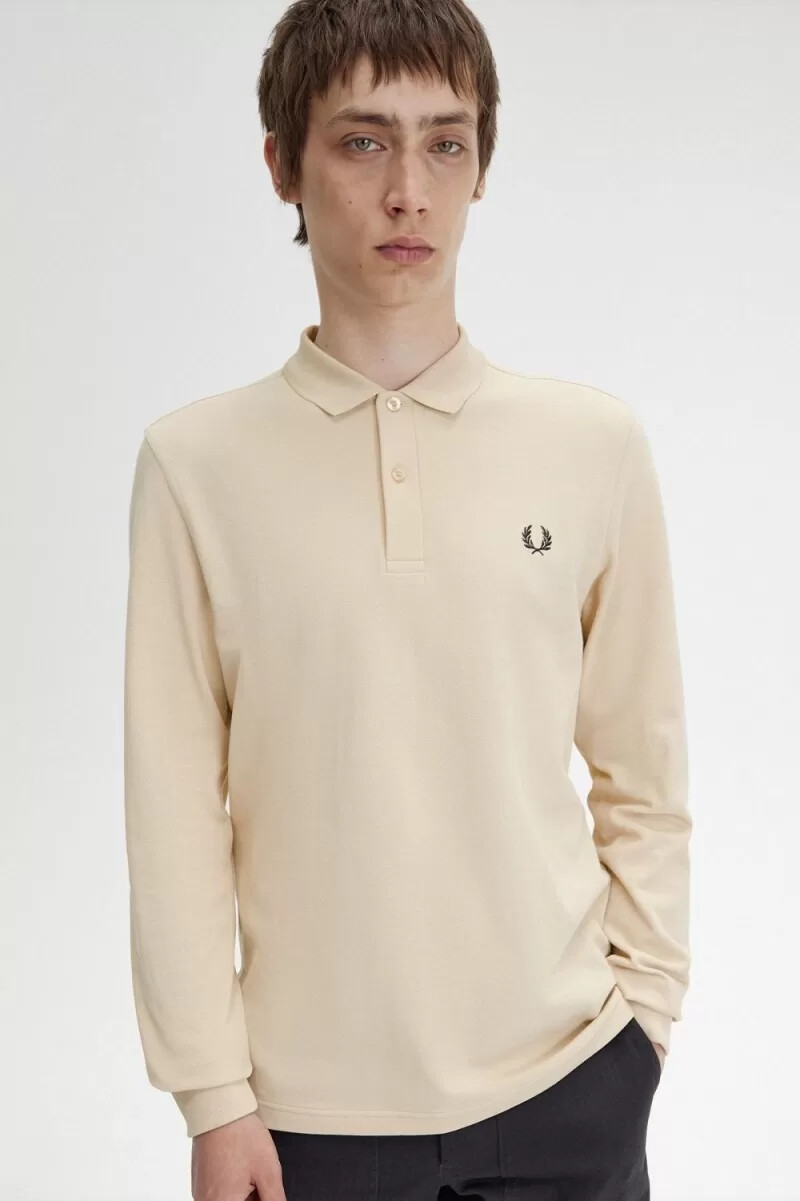 camisa fred perry m6006 para hombre color avena y negro