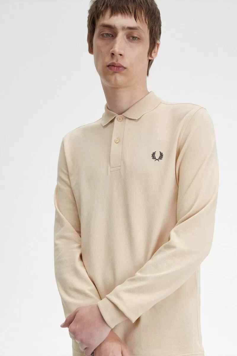 camisa fred perry m6006 para hombre color avena y negro