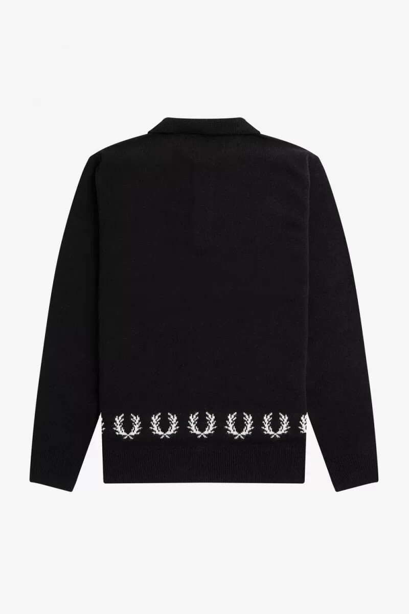 camisa de punto con ribete de corona de laurel de fred perry para hombre color negro