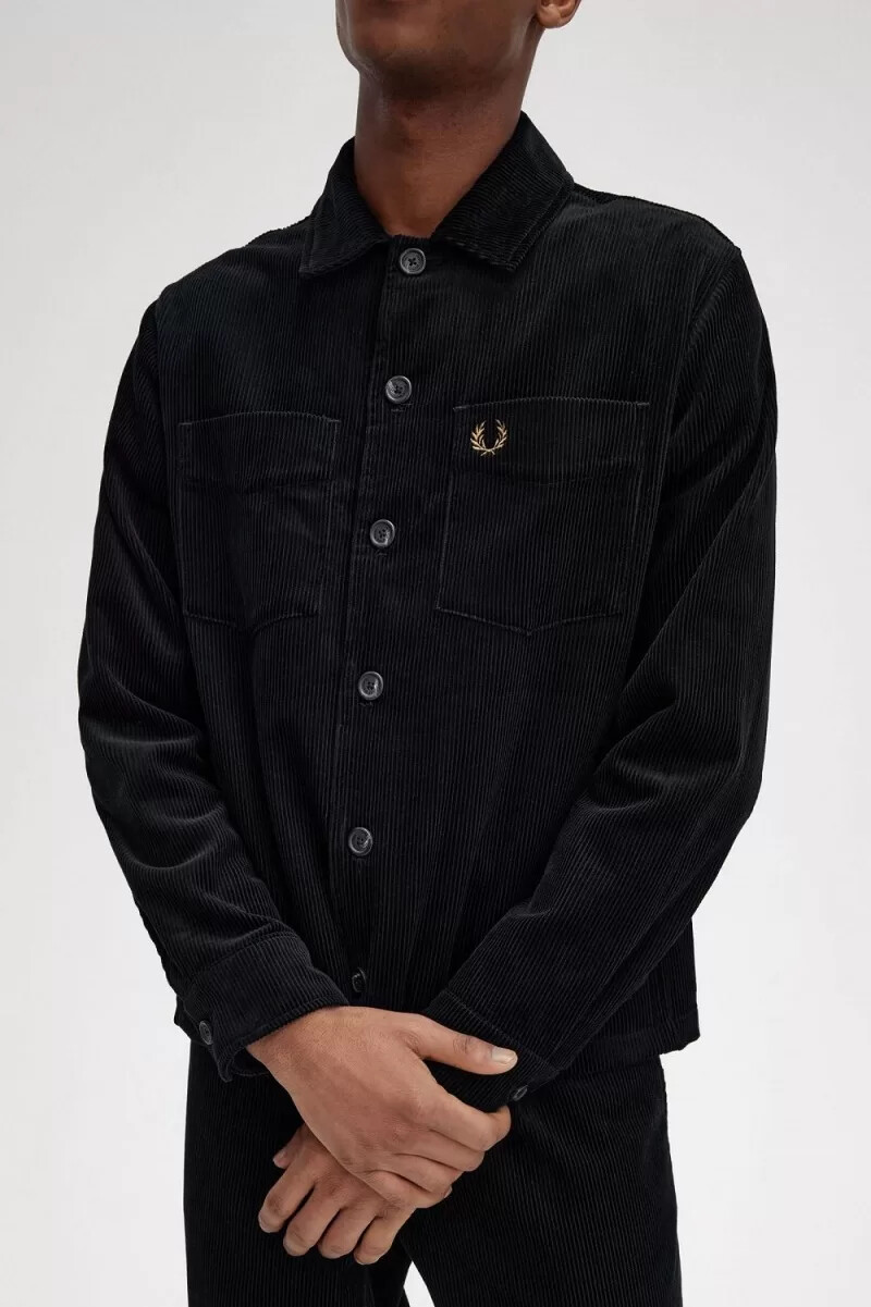camisa de pana fred perry para hombre negra