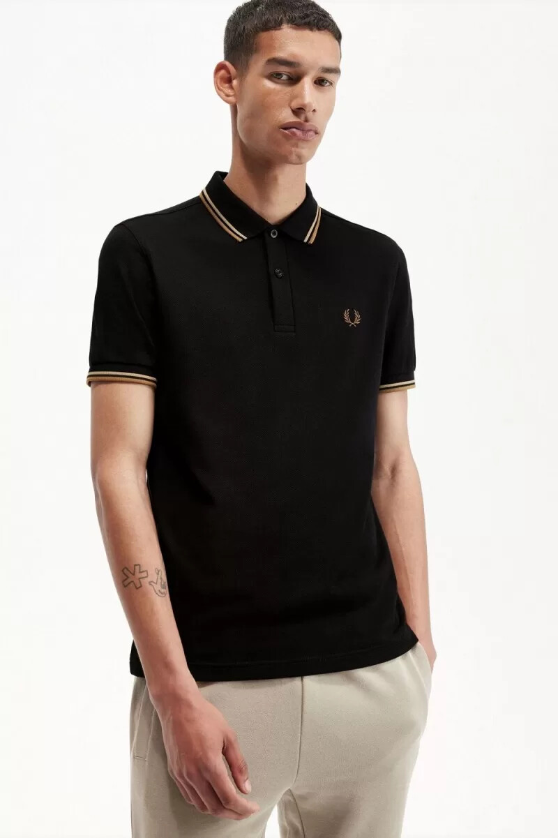camisa fred perry m3600 para hombre negra verde y marrón