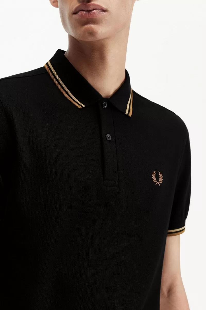 camisa fred perry m3600 para hombre negra verde y marrón