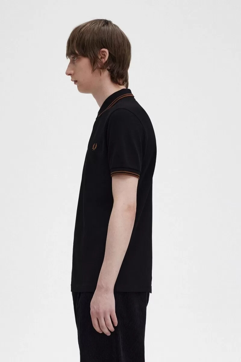 camisa fred perry m3600 para hombre color negro y marrón whisky