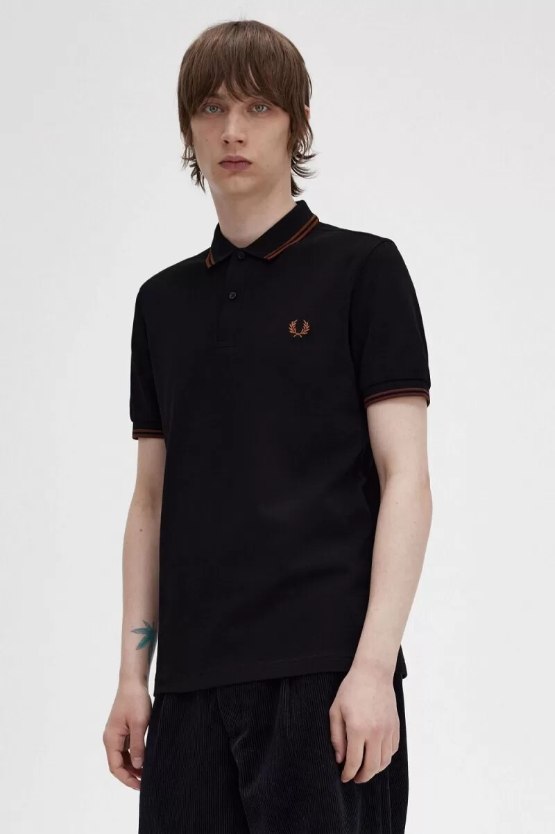 camisa fred perry m3600 para hombre color negro y marrón whisky