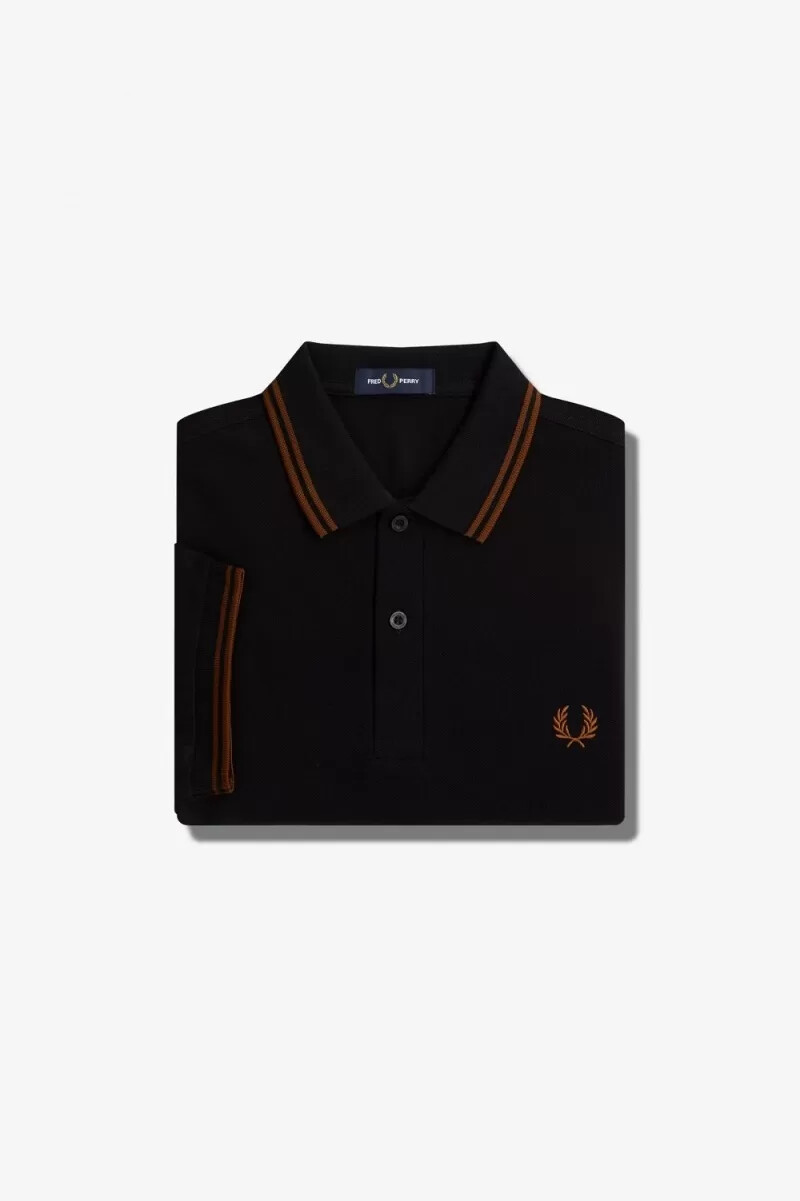 camisa fred perry m3600 para hombre color negro y marrón whisky