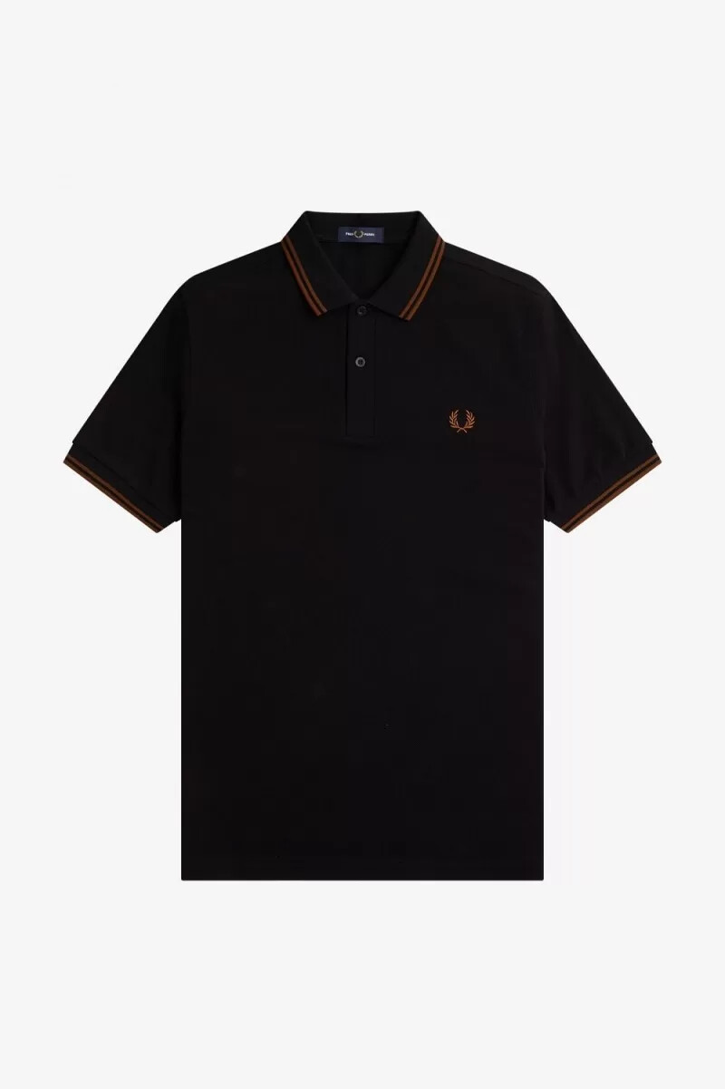 camisa fred perry m3600 para hombre color negro y marrón whisky