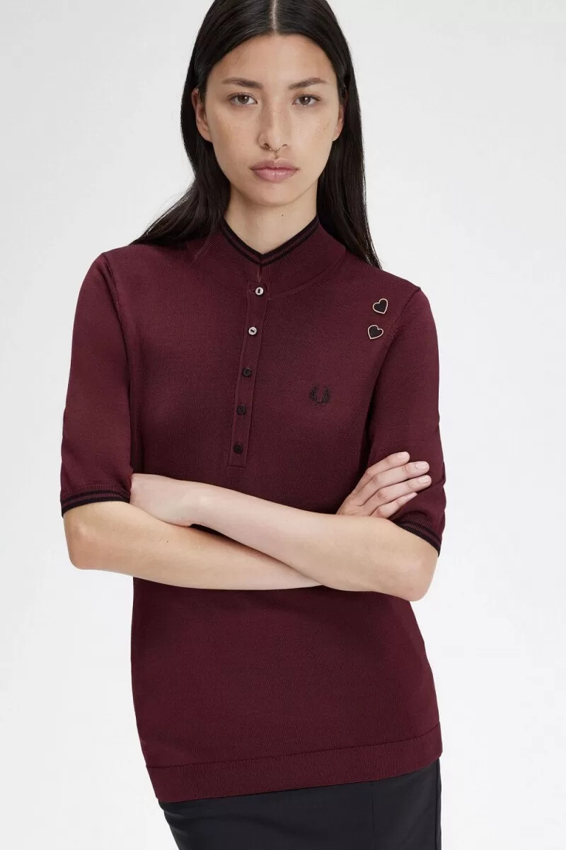 camisa de punto fred perry para mujer color sangre de buey