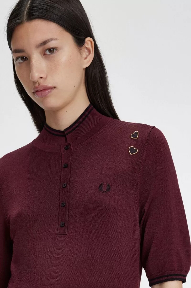 camisa de punto fred perry para mujer color sangre de buey