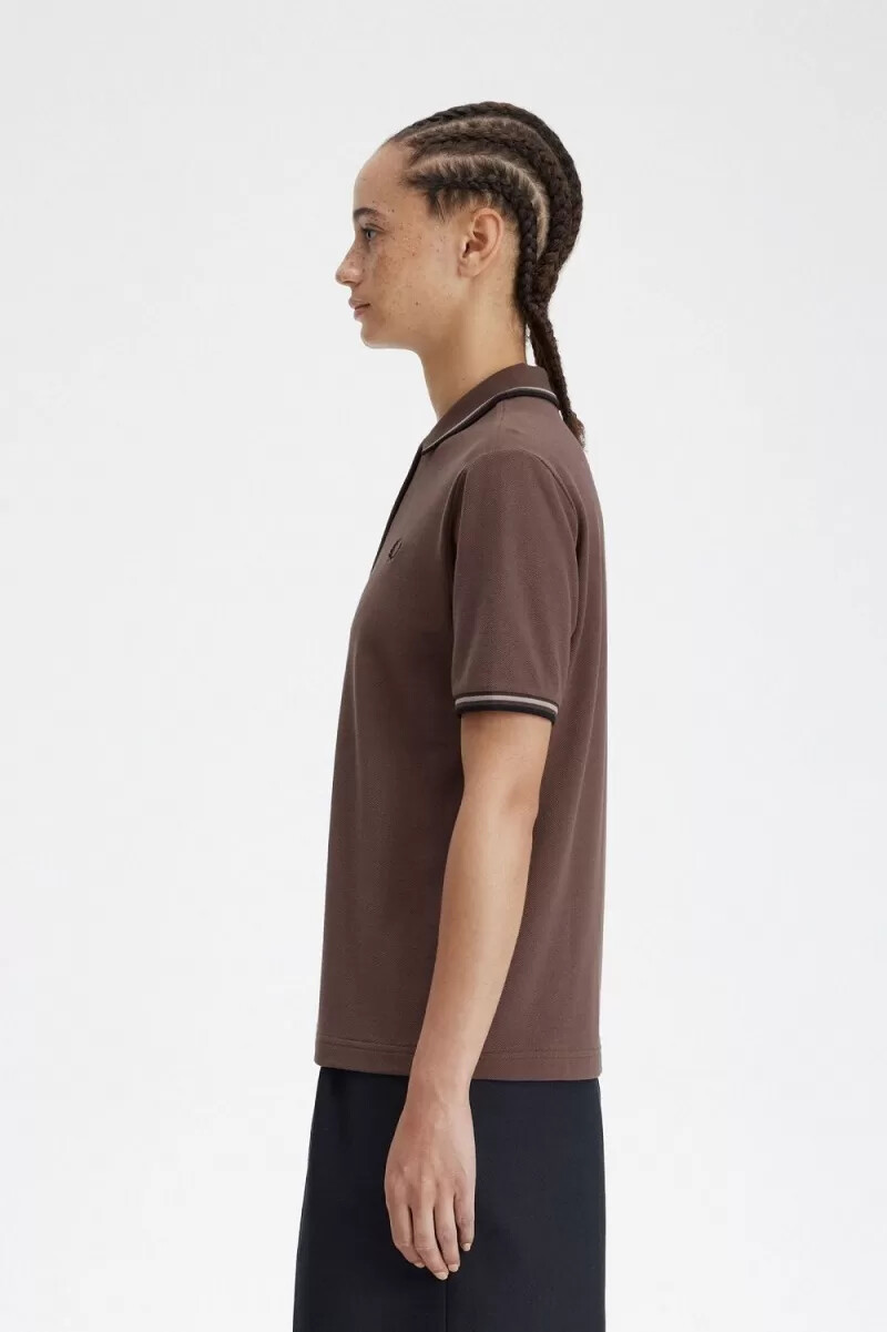 camisa fred perry g3600 para mujer color rojo oscuro gris cálido y negro