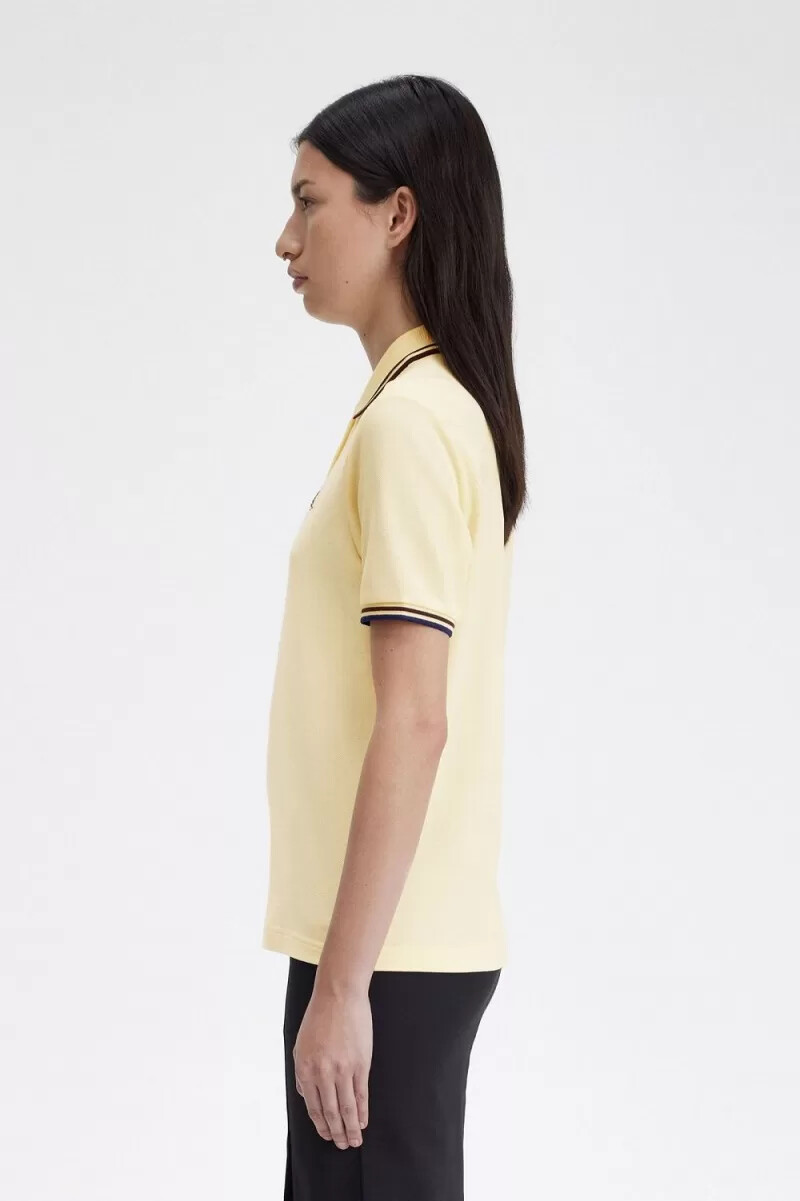camisa fred perry g3600 para mujer color crema aguamarina azul marino francés