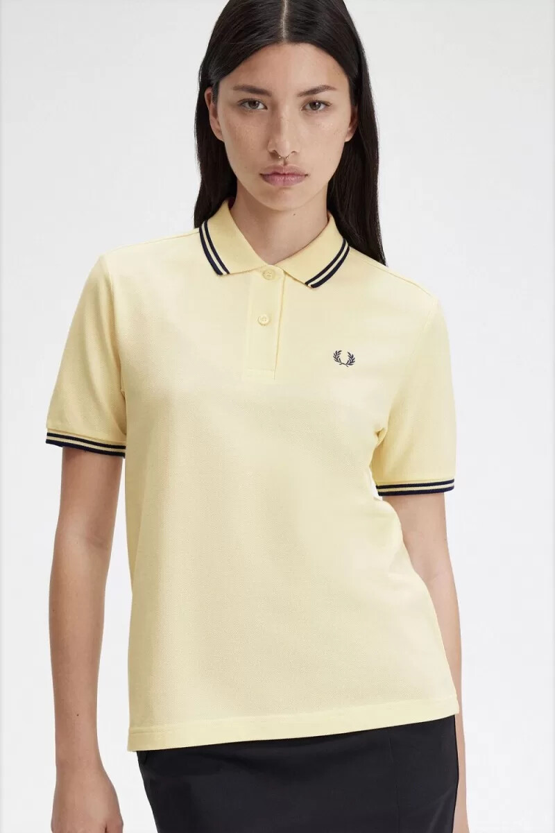 camisa fred perry g3600 para mujer color crema aguamarina azul marino francés