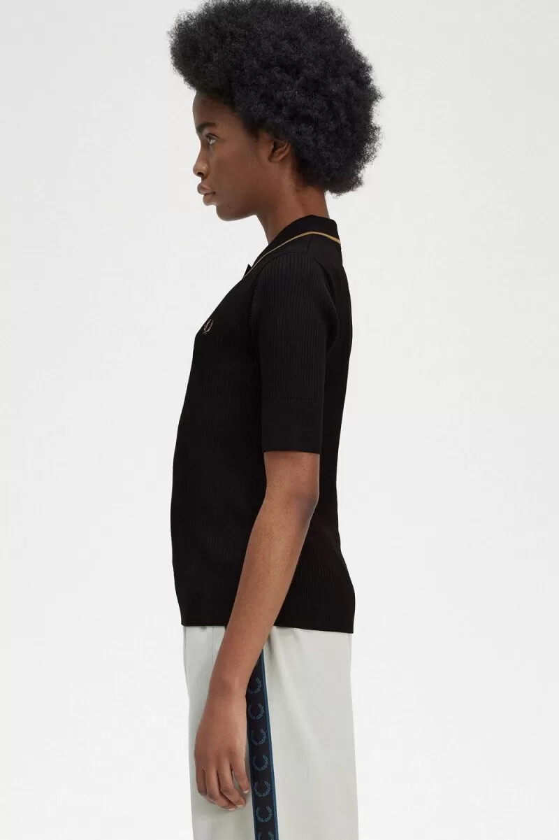 camisa de punto acanalada para mujer de fred perry negra