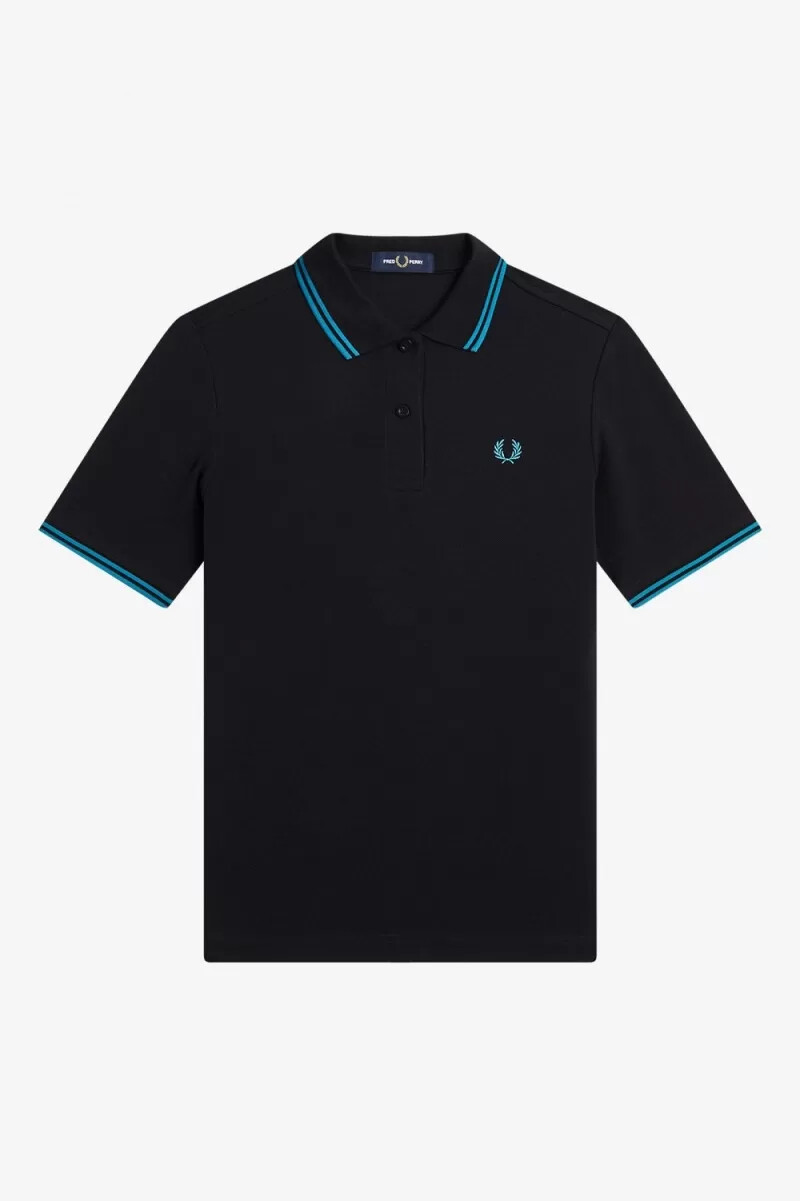 camisa fred perry g3600 para mujer color negro y azul cibernético.