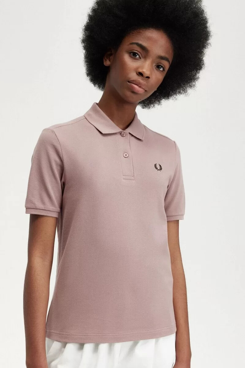 camisa fred perry g6000 para mujer rosa oscuro y negra