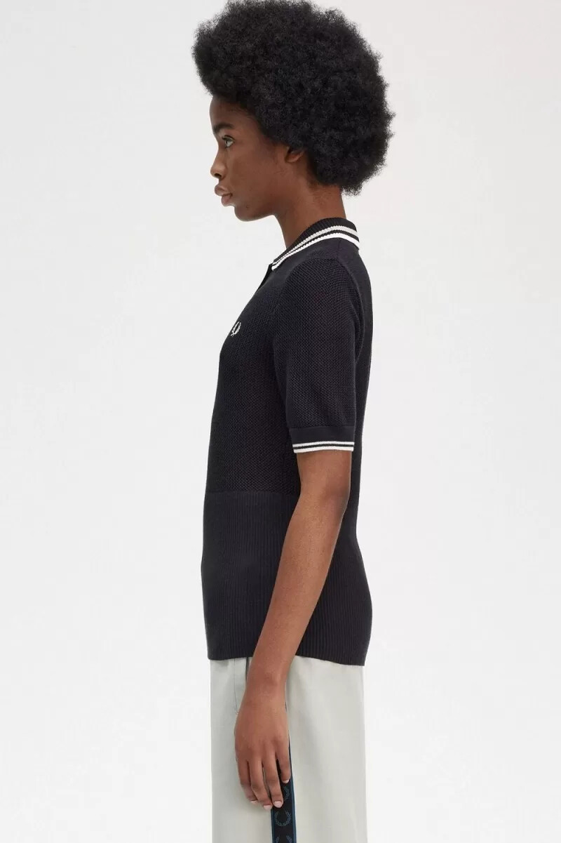 camisa de punto abierto para mujer fred perry negra