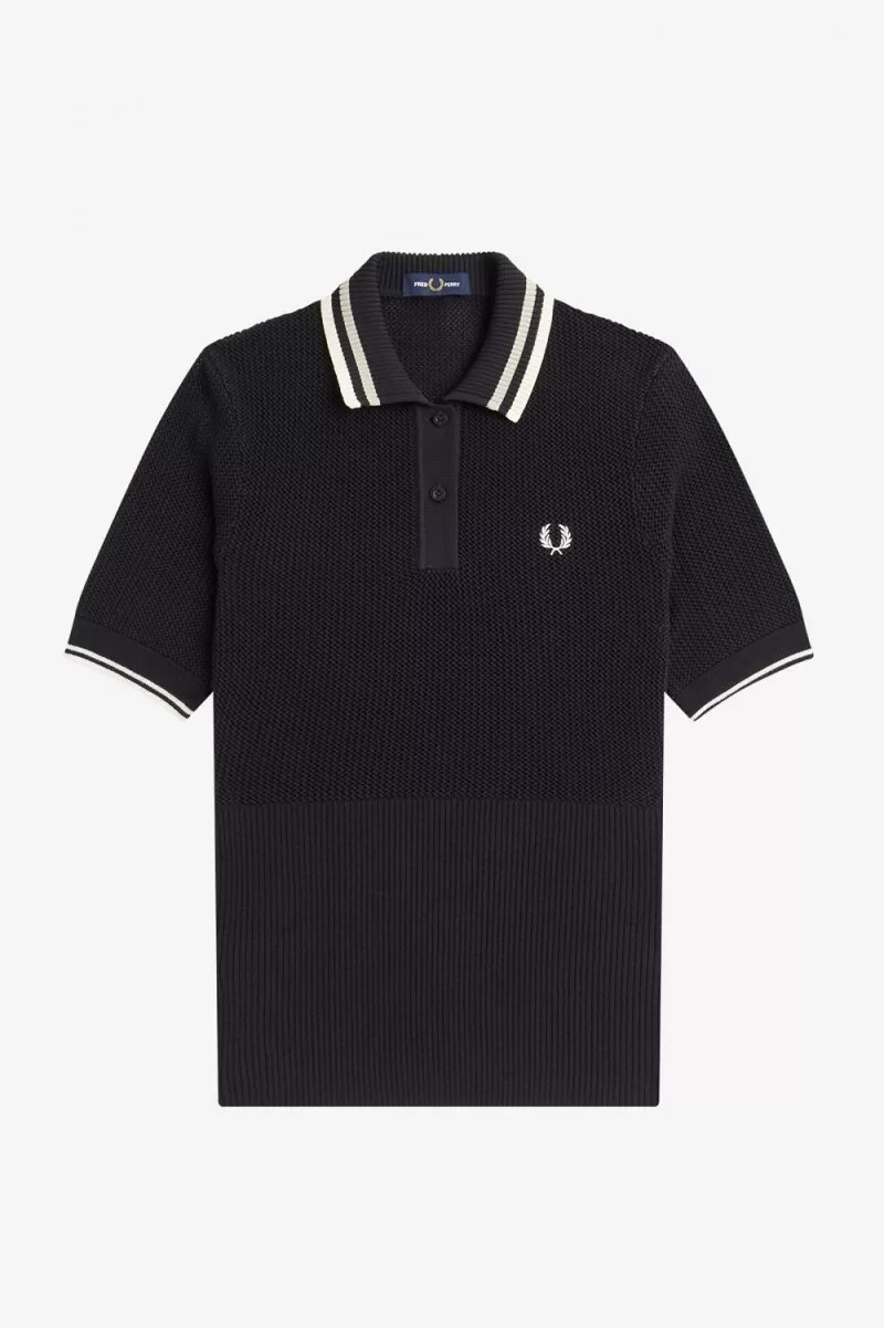 camisa de punto abierto para mujer fred perry negra