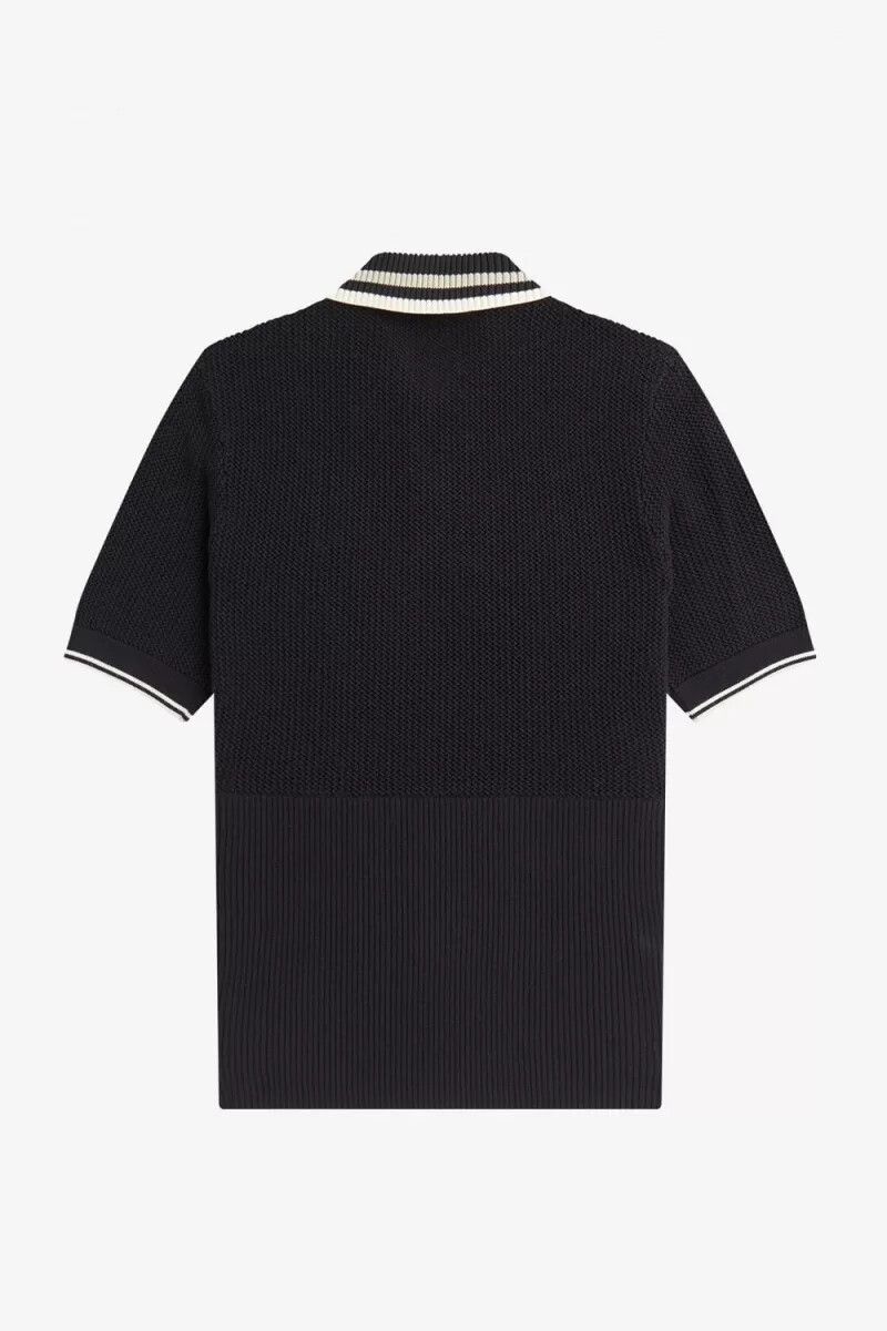 camisa de punto abierto para mujer fred perry negra