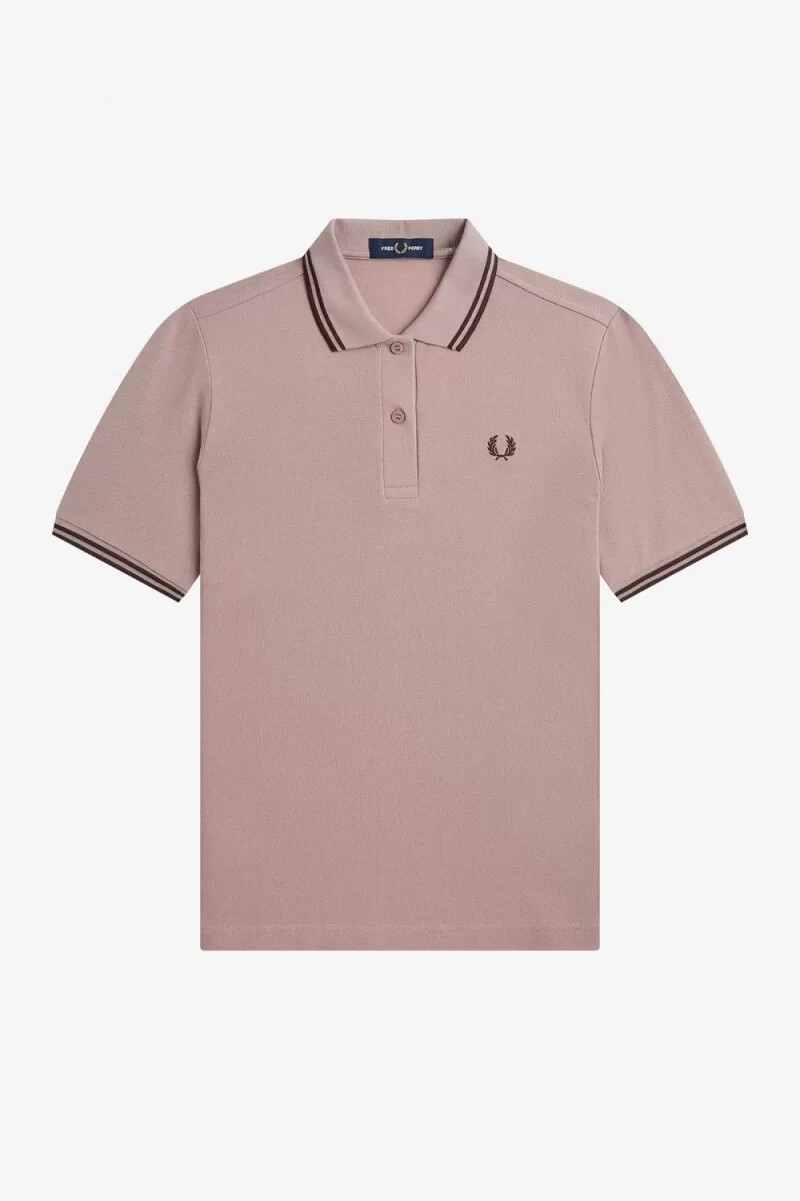 camisa fred perry g3600 para mujer color rosa oscuro y tabaco quemado