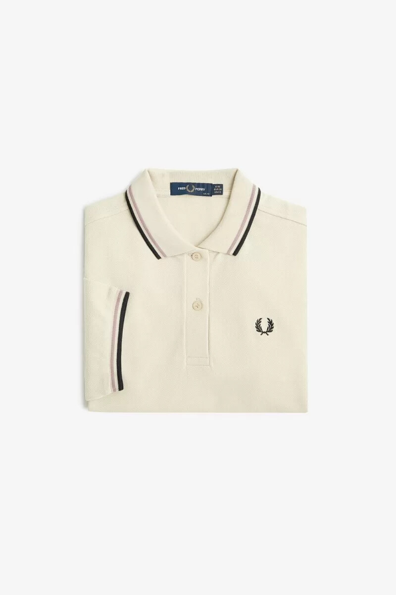 camisa fred perry g3600 para mujer color avena rosa oscuro y negro