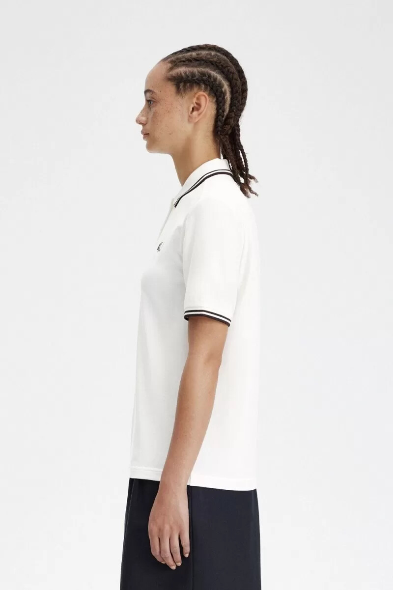 camisa fred perry g3600 para mujer blanco nieve rojo oscuro
