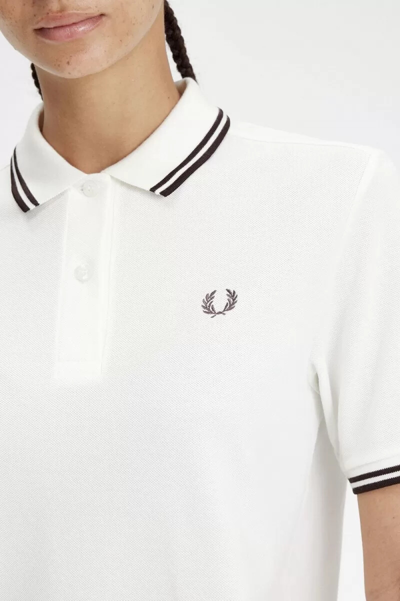 camisa fred perry g3600 para mujer blanco nieve rojo oscuro