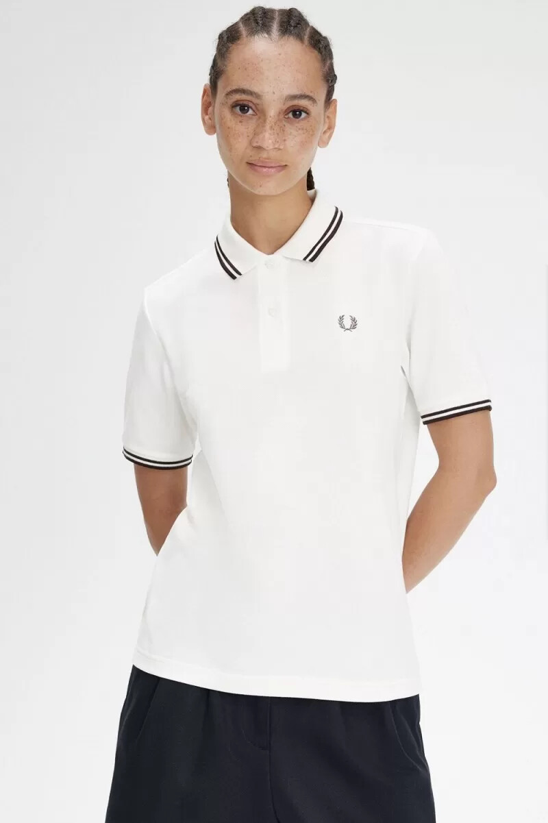 camisa fred perry g3600 para mujer blanco nieve rojo oscuro