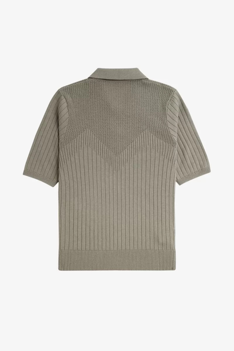 camisa de punto con detalle de pointelle de fred perry para mujer gris cálido