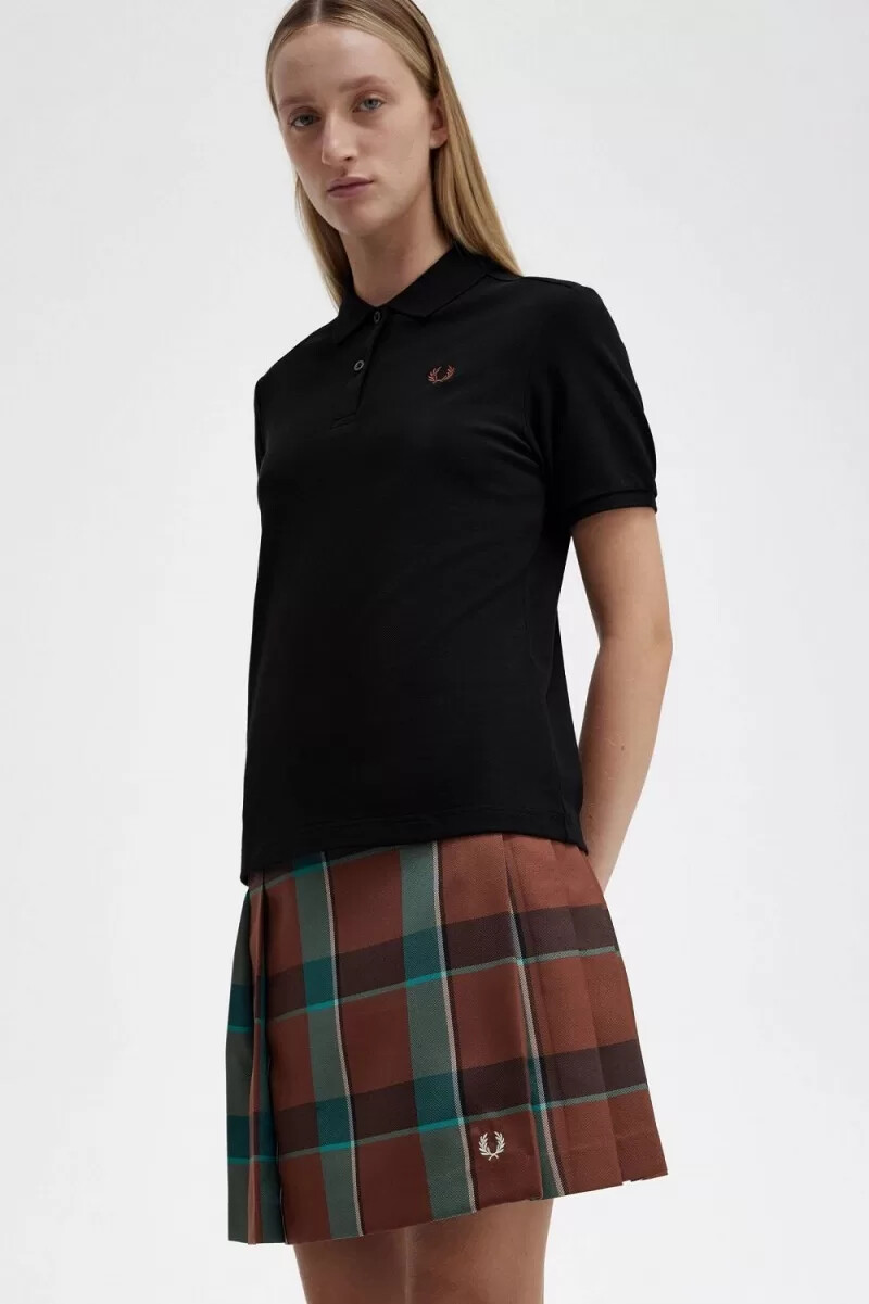 camisa fred perry g6000 para mujer color negro y marrón whisky
