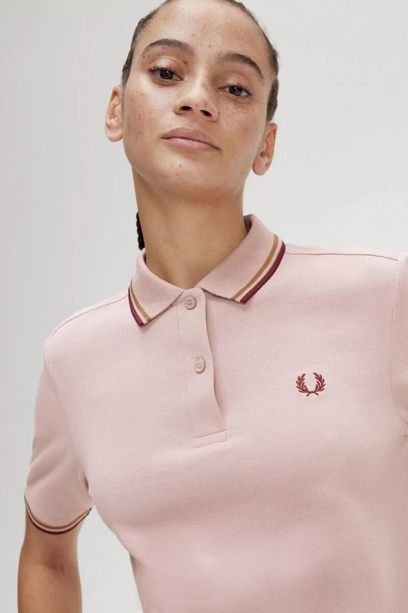 camisa fred perry g3600 para mujer color rosa polvoriento rosa marrón rojo vino