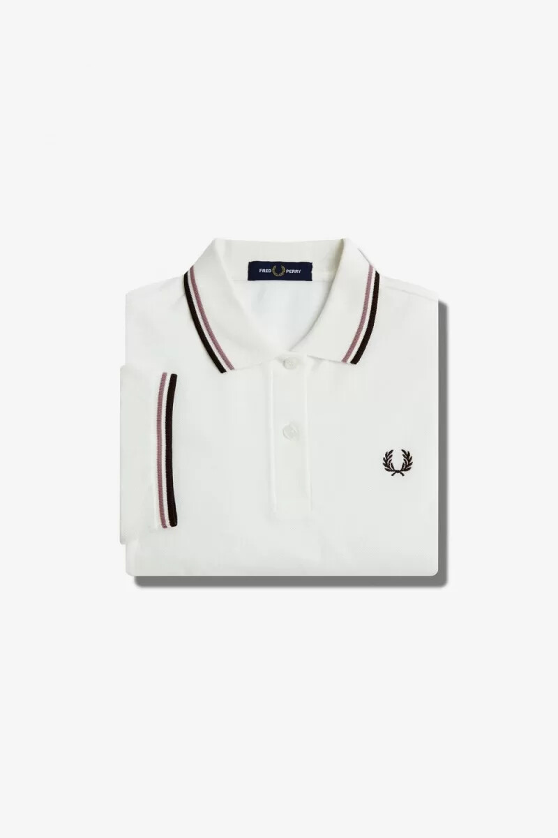 camisa fred perry g3600 para mujer color blanco nieve rosa oscuro y tabaco quemado