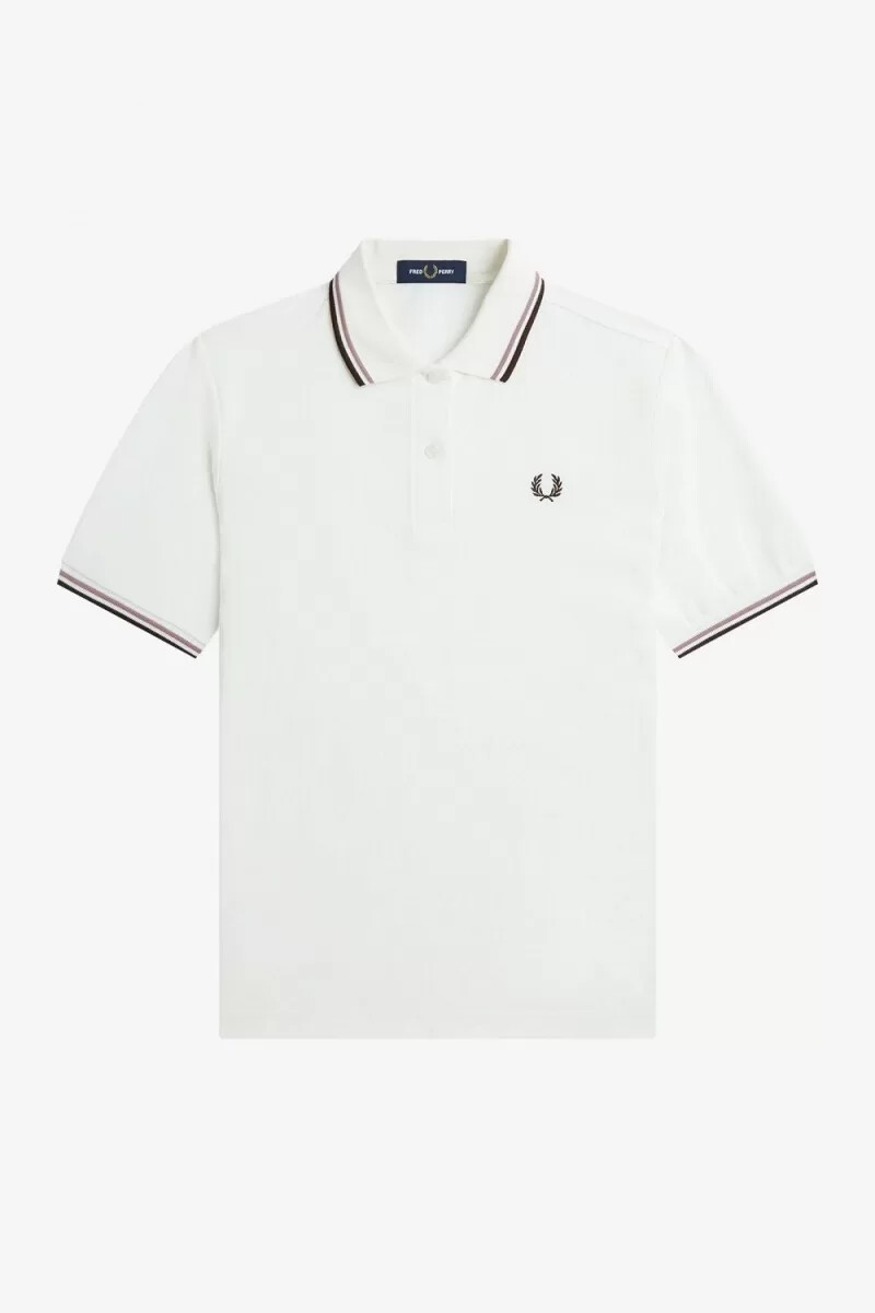 camisa fred perry g3600 para mujer color blanco nieve rosa oscuro y tabaco quemado