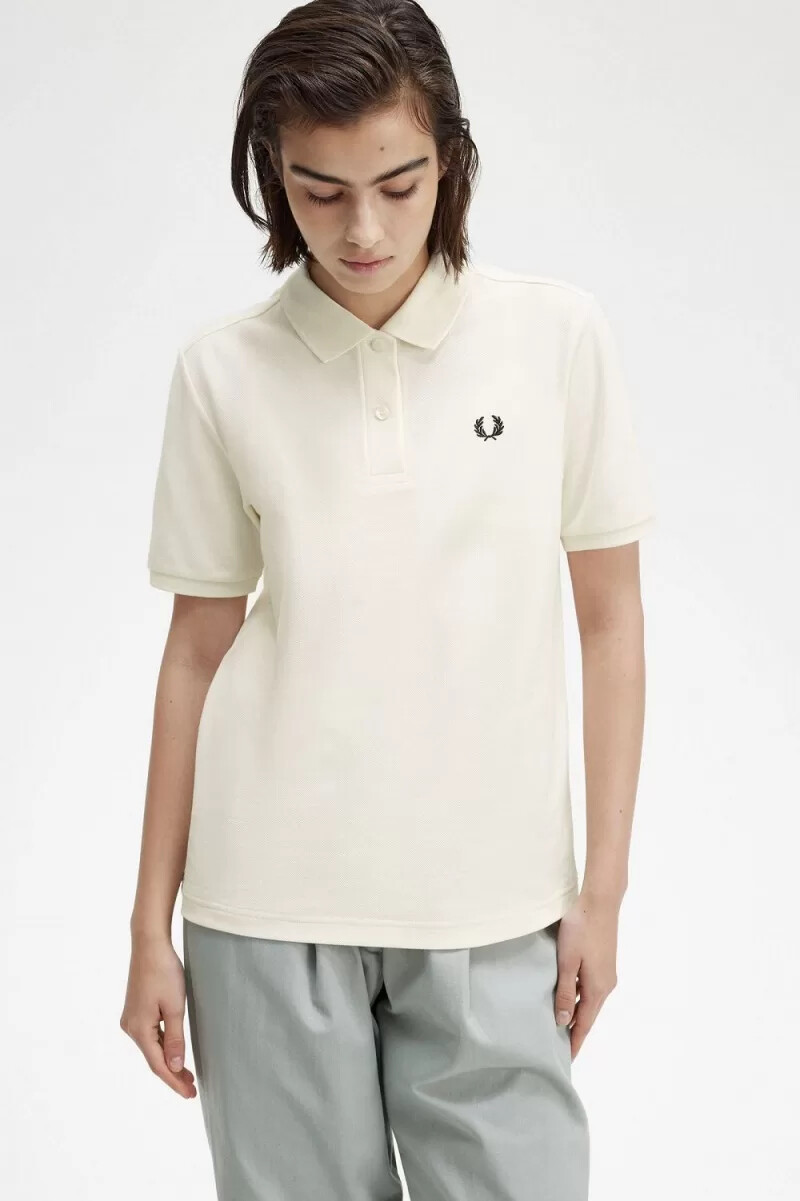 camisa fred perry g6000 para mujer beige y negra