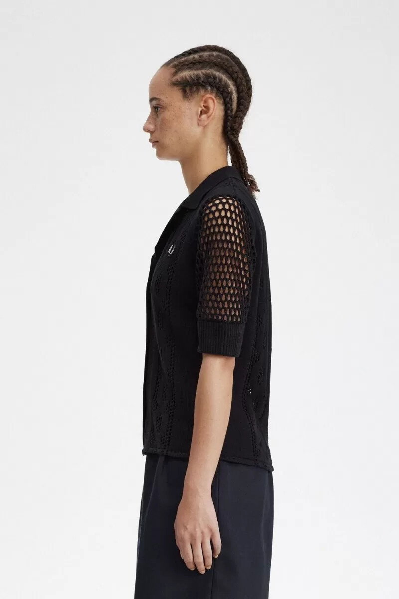 camisa de punto abierto con botones para mujer de fred perry color negro