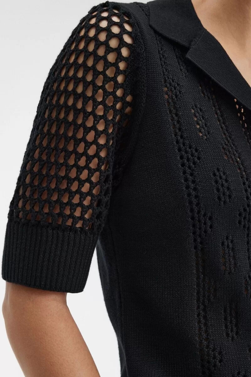 camisa de punto abierto con botones para mujer de fred perry color negro