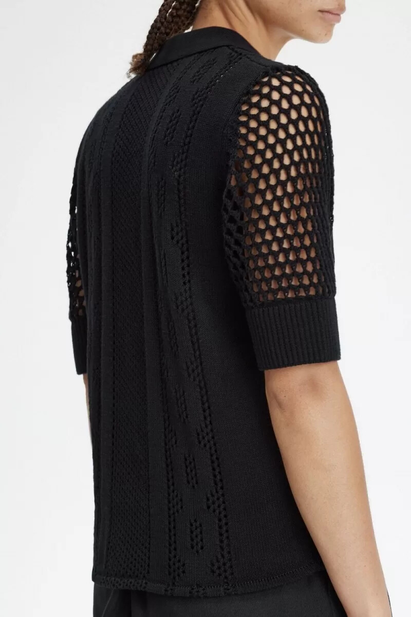 camisa de punto abierto con botones para mujer de fred perry color negro