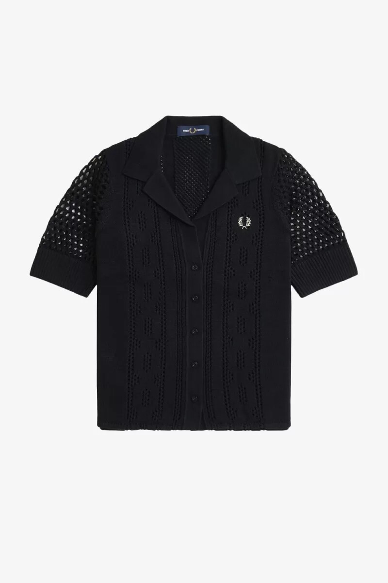 camisa de punto abierto con botones para mujer de fred perry color negro