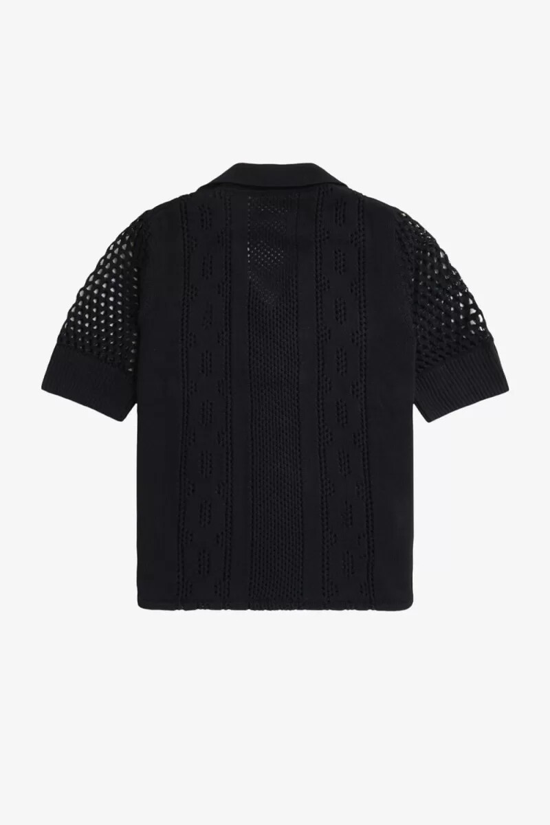 camisa de punto abierto con botones para mujer de fred perry color negro